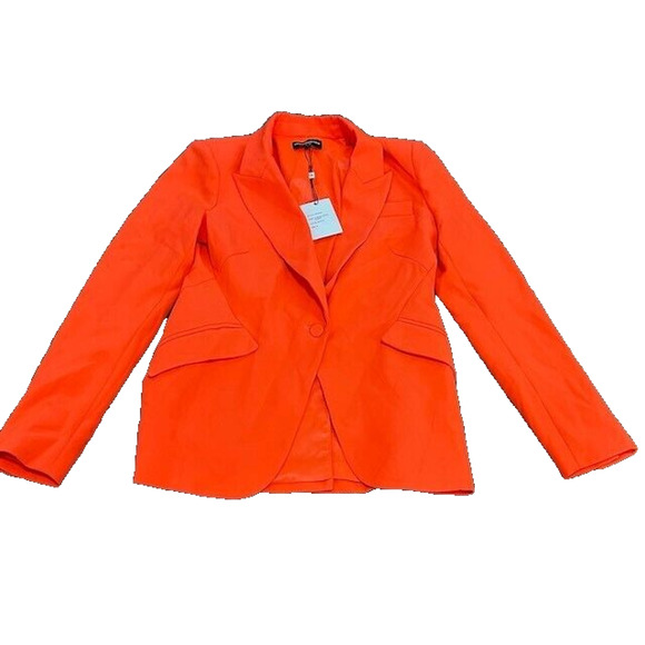 Generation Love Hudson Crepe Blazer Jacket Padded Shoulder Pockets Papaya S NEW - Picture 1 of 10